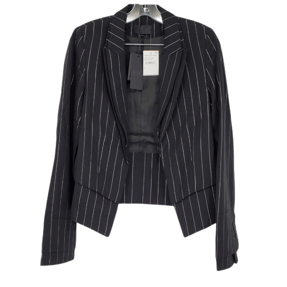 RtA Stella Double Layer Striped Blazer In Black Silver Stripe Sz M NEW WITH TAGS - Picture 4 of 9
